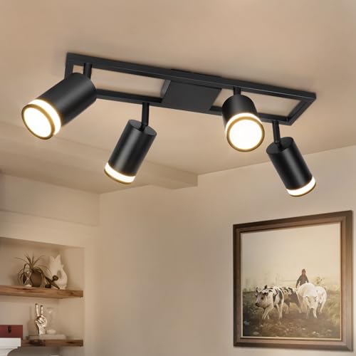Dehobo Lampada Faretti LED da Soffitto Orientabili GU10, 4 Luci, Nero