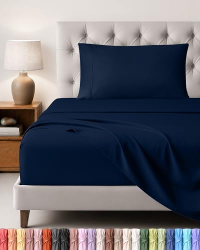 Utopia Bedding Set Lenzuola Singolo 3 Pezzi 90x190 cm Microfibra Spazzolata Blu Navy