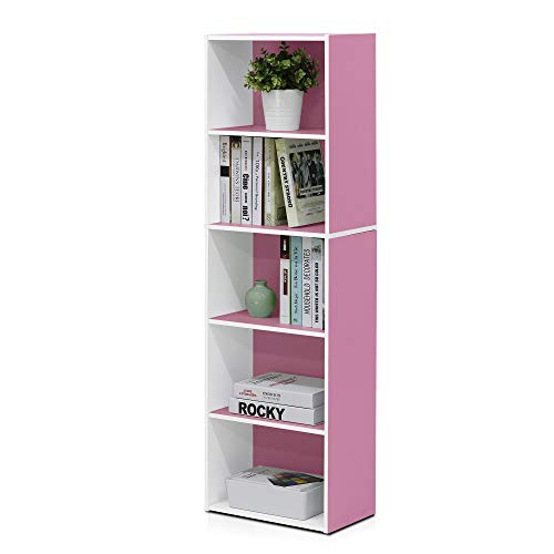 Furinno Luder Libreria 5 Ripiani Bianco/Rosa