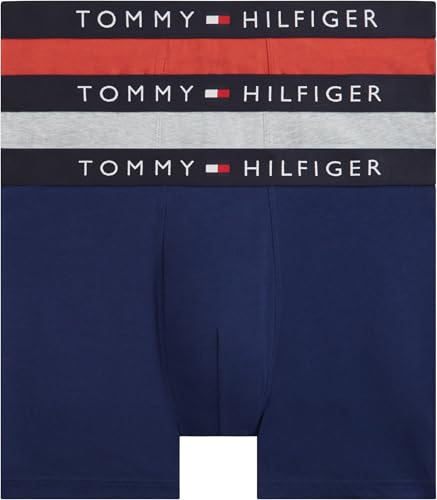 Tommy Hilfiger Uomo Slip Boxer Confezione da 3 con Fascia con Logo, Multicolore (Drk Ash/PRP Nvy/TR Rd)