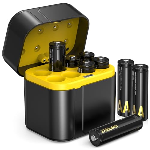 SURFOU 8 Pezzi Batterie Ricaricabili AA 1.5V 3700mWh con Caricabatterie 8 Slot