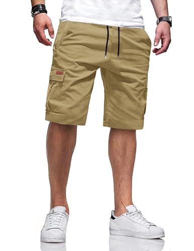 TARAINYA Pantaloncini Uomo in Cotone Ideali per Corsa Turismo Pendolarismo Elasticizzato con Cordino e Tasche