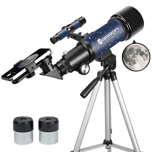 Telescopio per adulti principianti, apertura 70 mm, 400 mm, supporto AZ completo, multi-coated Optics Rifrattore, telescopio da viaggio con treppiede, adattatore per telefono