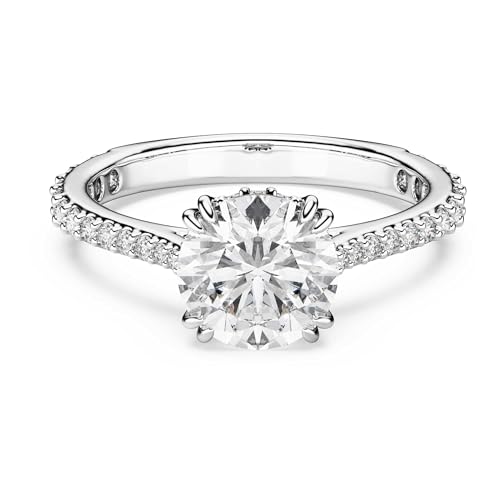 Swarovski Anello cocktail Stilla, Taglio tondo, Pavé, Bianco, Placcato color argento