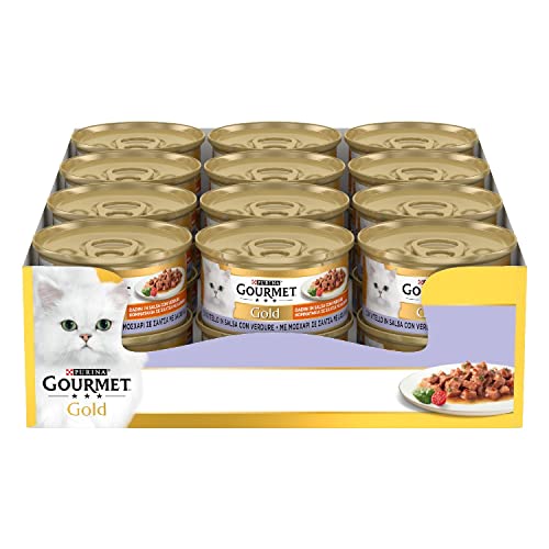 Purina Gourmet Gold Umido Gatto Dadini in Salsa con Vitello e Verdure, 24 x 85 g