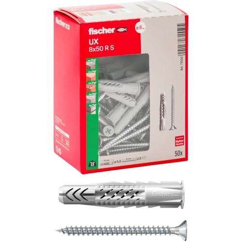 Fischer Tasselli Universali UX 8x50 R S con Vite, 50 Pezzi