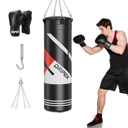 Dripex Sacco da Boxe per Adulti Appeso, con Guanti da 12 oz