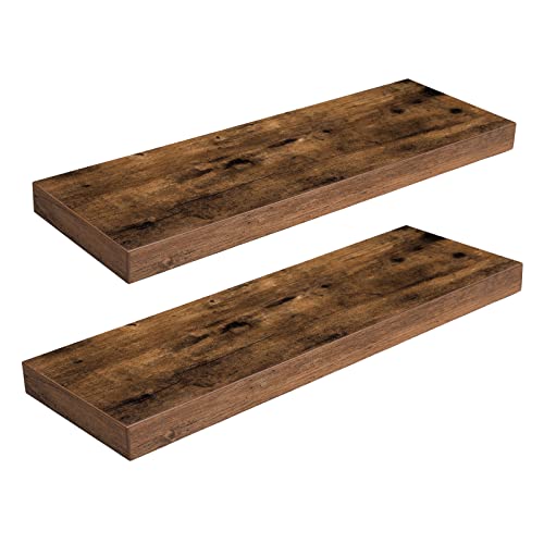 HOOBRO Set di 2 Mensole da Parete Marrone Vintage con Supporto Nascosto 60 cm