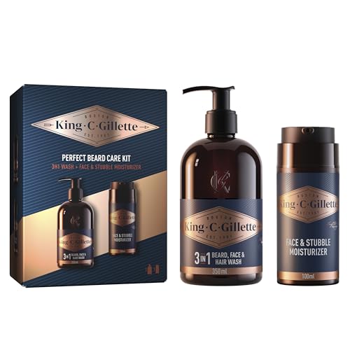 King C. Gillette Kit Regalo Detergente Barba Viso e Capelli 3 in 1 350ml e Crema Barba 100ml