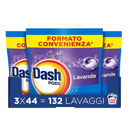 Dash Pods Detersivo Lavatrice In Capsule, 132 Lavaggi (3x44), Lavanda, Rimuove Le Macchie