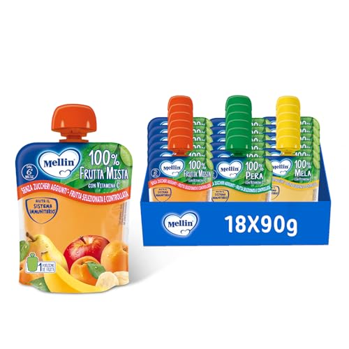 Mellin Pouch Merenda 100% Frutta con Vitamina C - Mix Gusti - 18x90g