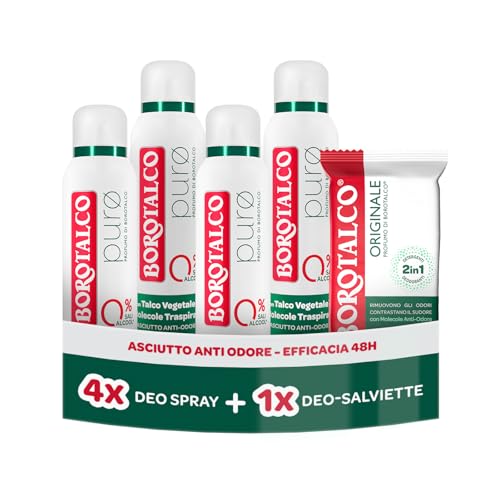 Borotalco, Deodorante Spray 4x150ml, Deo-Salviette