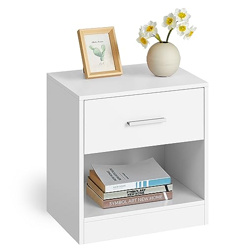 VASAGLE Comodino con Cassetto e Scomparto Aperto, Bianco