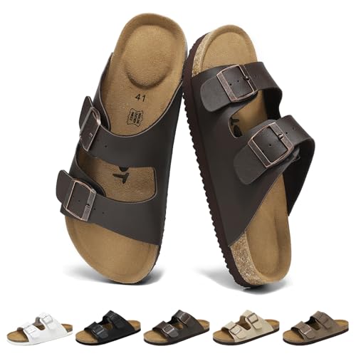 Wizshoe Sandali Uomo con Doppia Fibbia Marrone Scuro 43 EU