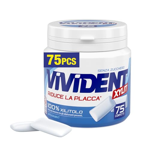 Vivident Xylit Chewing Gum, Gomma da Masticare, Barattolo, Gusto Spearmint, con Xilitolo, Senza Zucchero, Confezione da