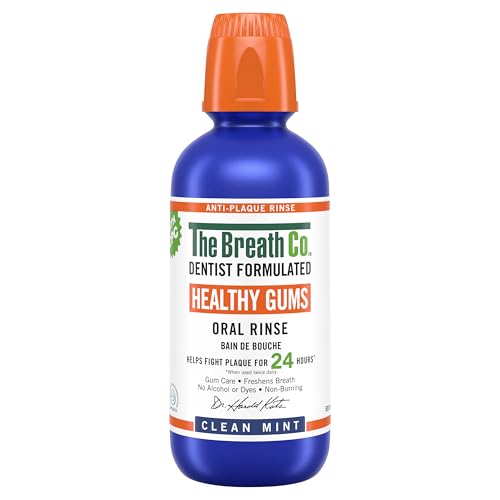 The Breath Co. Collutorio Protezione Gencives, Formula sviluppata da un dentista, aiuta a combattere la placca dentale per 24h*, rinfresca l'alito, senza alcol, non punge, 500ml