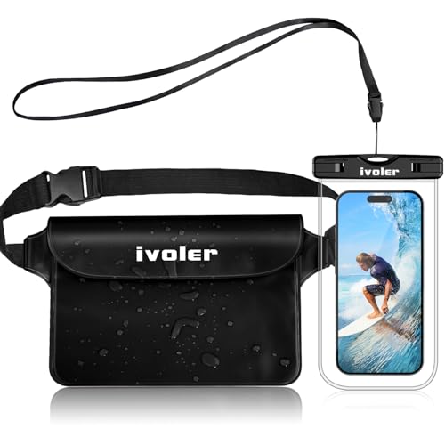 iVoler Kit Impermeabile con Borsa Marsupio e Custodia Smartphone IPX8 per Sport Acquatici Pesca Vela Sci Mare Escursione, Protezione per Cellulare Portafoglio Documenti