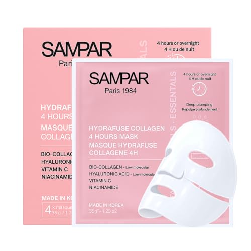 SAMPAR Maschera Viso Bio-Collagene Antirughe e Idratazione Intensa, Set da 4