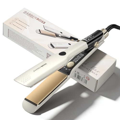 BarberBoss Piastra Lisciante Professionale con Tecnologia Ceramica e Ioni Negativi, Bianco