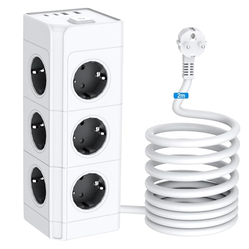 Ciabatta Multipresa Verticale 12 Prese con 4 USB, 230V/16A, 3680W, Cavo 2m