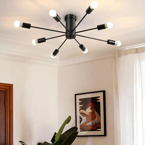 Lightess Lampadario Sputnik Vintage 8 Luci E27 in Metallo Nero