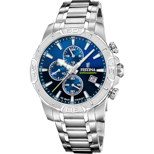 Festina Orologio Uomo Analogico in Acciaio Inossidabile 316L Argentato - Movimento al Quarzo - Cronografo - Calendario - Vetro Minerale Resistente - Impermeabile 10 ATM F20704