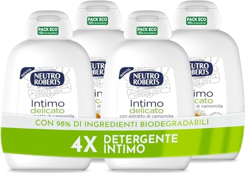 Neutro Roberts Detergente Intimo Delicato con Camomilla, 4 Flaconi da 200 ml