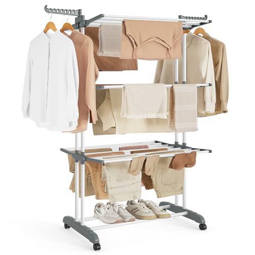 SONGMICS Stendibiancheria Pieghevole a 4 Livelli con Ruote