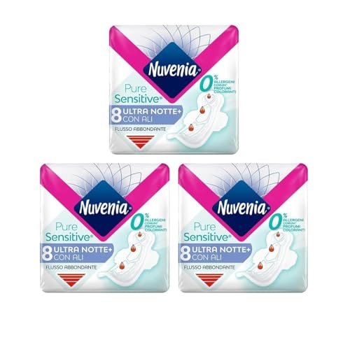 Nuvenia Pure Sensitive Assorbente Ultra Notte con Ali per Pelli Sensibili, 24 Pezzi