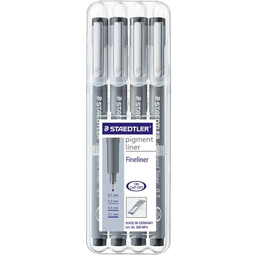 Staedtler Penna Fineliner 308 WP4, Confezione da 4, Nero