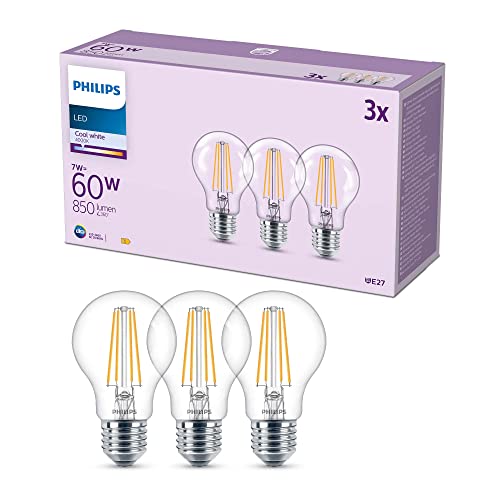 Philips LED E27 Confezione 3 Lampadine Filamento Bianco Naturale 4000K