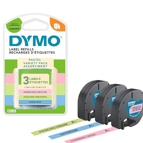 DYMO LetraTag Etichette Originali Pastello 12mm x 4m, 3 Pezzi