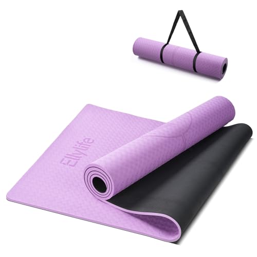 Ellylife Tappetino Yoga Antiscivolo Spesso, con segni di allineamento del corpo, Gomma naturale +