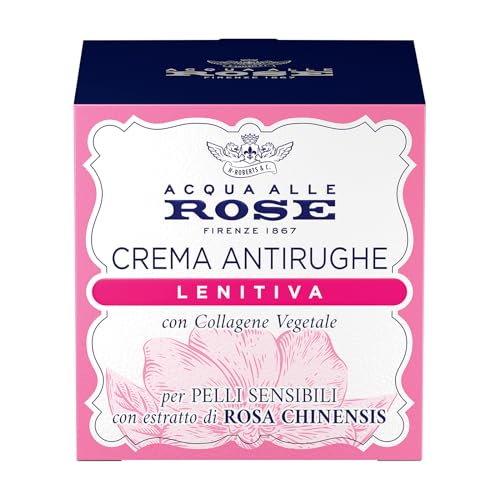 Acqua alle Rose Crema Viso Antirughe Lenitiva con Collagene Vegetale, 50 ml