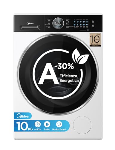 Midea Lavatrice Carica Frontale 10 kg Classe A-30% con Vapore e Silent Inverter Motor