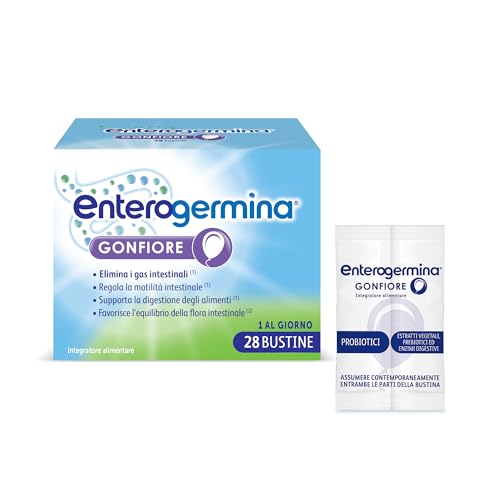 Enterogermina Gonfiore Integratore Probiotico e Prebiotico con Enzimi Digestivi, 28 Bustine Gusto Pesca