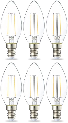 Amazon Basics Lampadine LED E14 2,1W Equivalente 25W Bianco Caldo, Confezione da 6