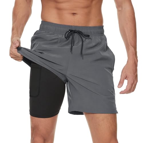 Arcweg Boxer Slip Foderato Pantaloncini da Bagno 2 in 1 con Tasca Cerniera