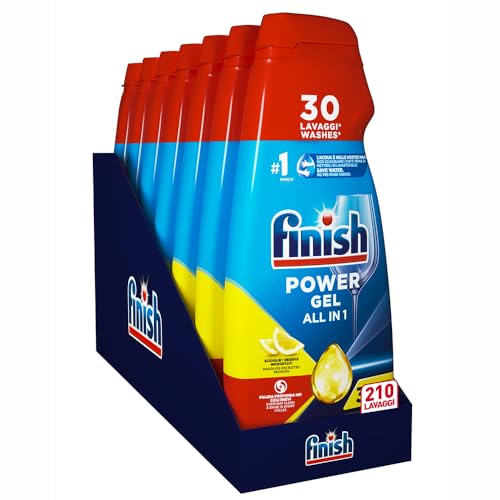 Finish Powergel Gel Detersivo Lavastoviglie Multiazione Limone, 7 Unità da 30 Lavaggi