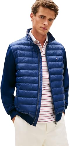 Tommy Hilfiger Uomo Felpa con Zip Mix Media Stand Collar Giacca Trapuntata, B