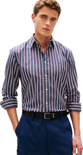 Tommy Hilfiger Uomo Camicia Flex Poplin Bold Stripe in Cotone