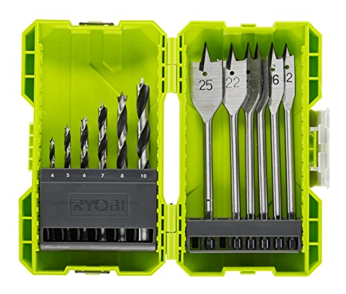 Ryobi Set Punte da Trapano per Legno, 12 Pezzi