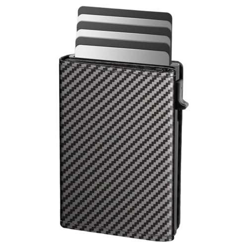 ZZHBOO Portacarte Uomo Pelle PU Carbonio con Espulsione Automatica