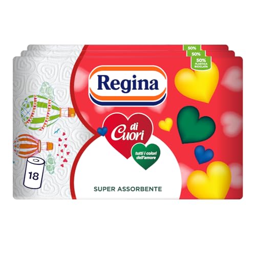 Regina Di Cuori Carta Cucina 2 Veli, 18 Rotoli x 50 Fogli