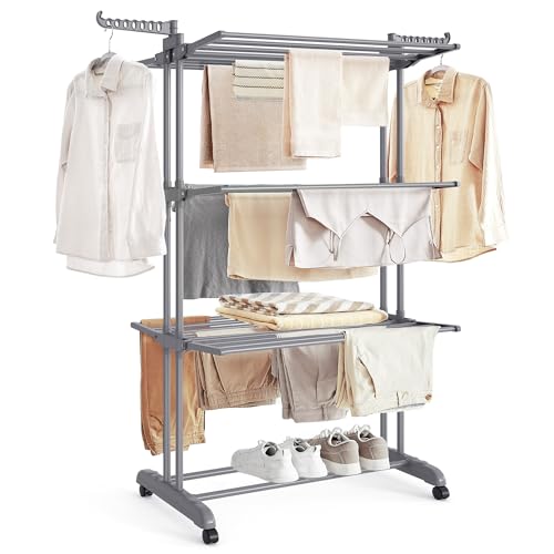 SONGMICS Stendibiancheria Pieghevole a 4 Livelli con Ruote