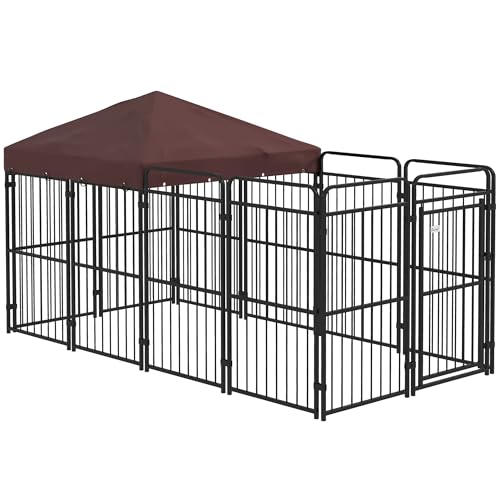 PawHut Kennel per Cani Esterno, Recinto con Tetto Anti-UV, 282x141x160.5cm