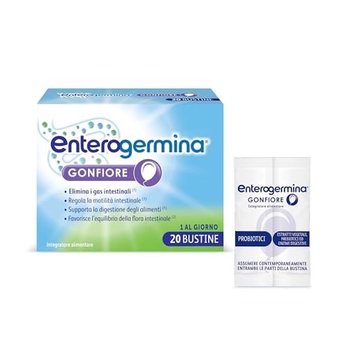Enterogermina Gonfiore Probiotici e Prebiotici con Enzimi Digestivi, 20 Bustine Gusto Pesca