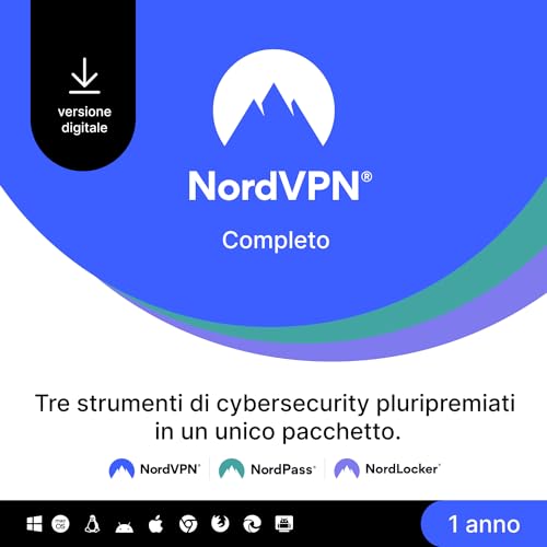 NordVPN Completo 1 Anno - VPN e Cybersecurity Software, Codice Digitale