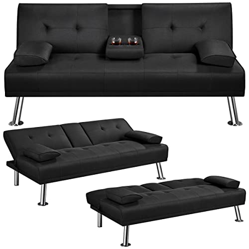 Yaheetech Divano Convertibile in Letto con 2 Cuscini Divano Letto Pieghevole 3 in 1 Mobile Arredamento con Piccolo Tavolino 167 × 81,5 × 75 cm da Soggiorno in Tessuto