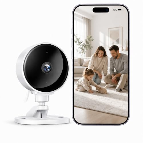 WOLFANG Telecamera di sicurezza interna, video HD 1080p, mini telecamera interna, visione notturna, telecamera di sicurezza domestica, rilevamento del movimento, audio bidirezionale, allarme in tempo